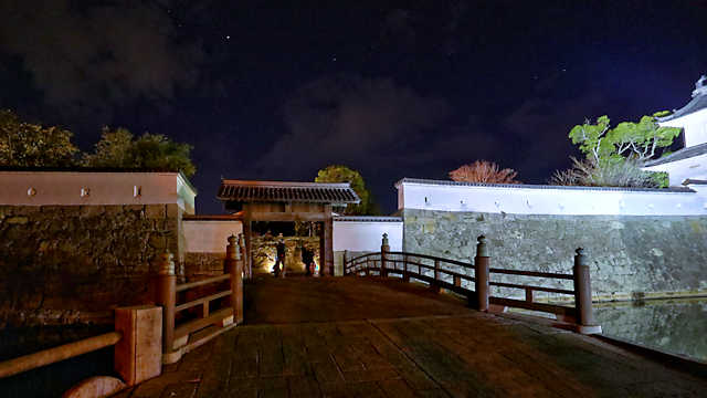 赤穂城跡「大手隅櫓と大手門のライトアップ」