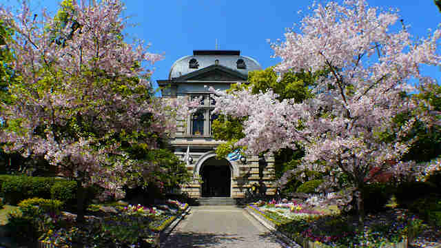 兵庫県公館　南玄関と桜