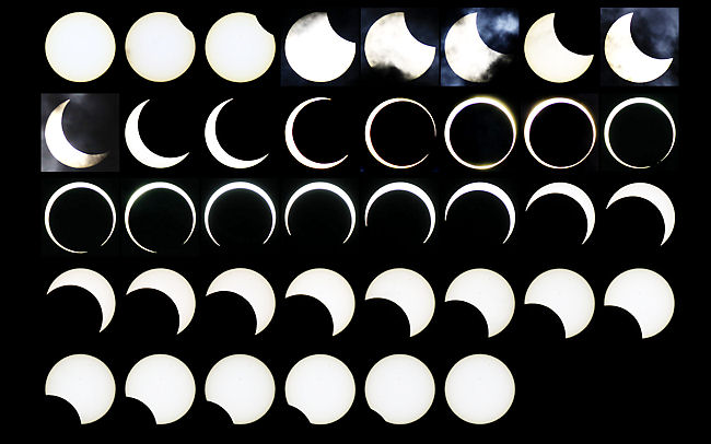 2012年に撮影した金環日食の連続写真