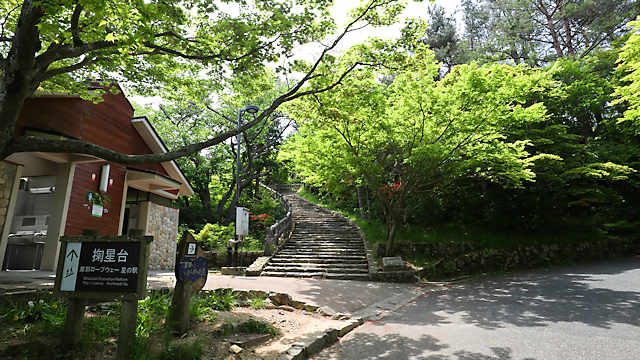 摩耶山掬星台への近道の階段と車道の分岐
