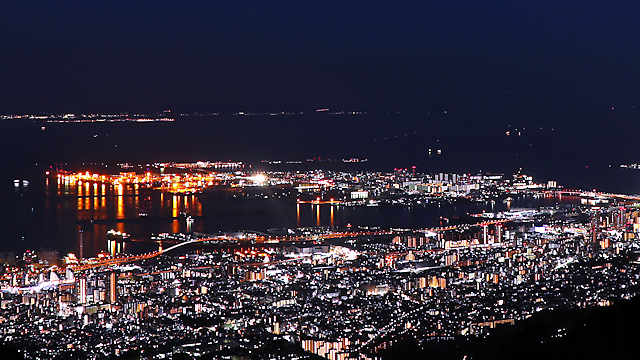 ポートアイランド、神戸空港、関西国際空港の夜景